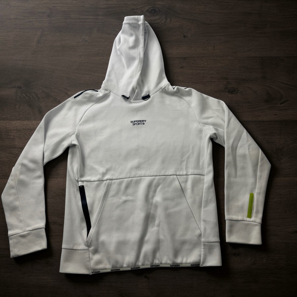 Superdry Sport Mens White Pullover Hoodie Logo Sweatshirt M2013522A Size Small